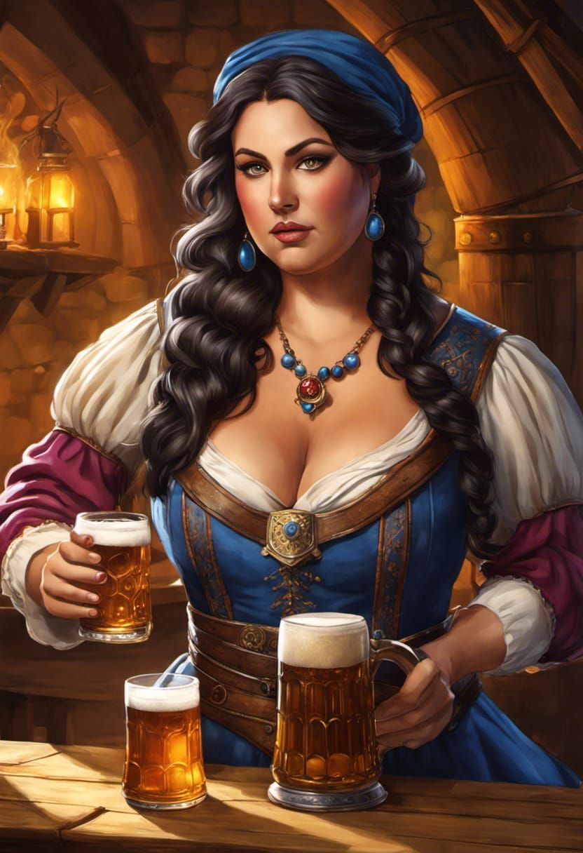 Voluptuous Gypsy Serving Wench in Hyperrealistic Style
