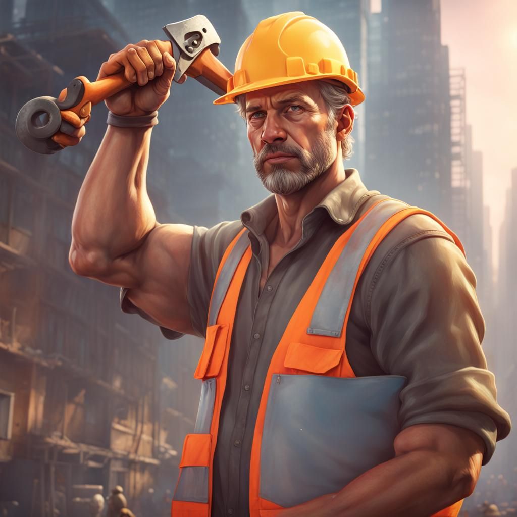 Detailed Portrait of Construction Worker with Tool