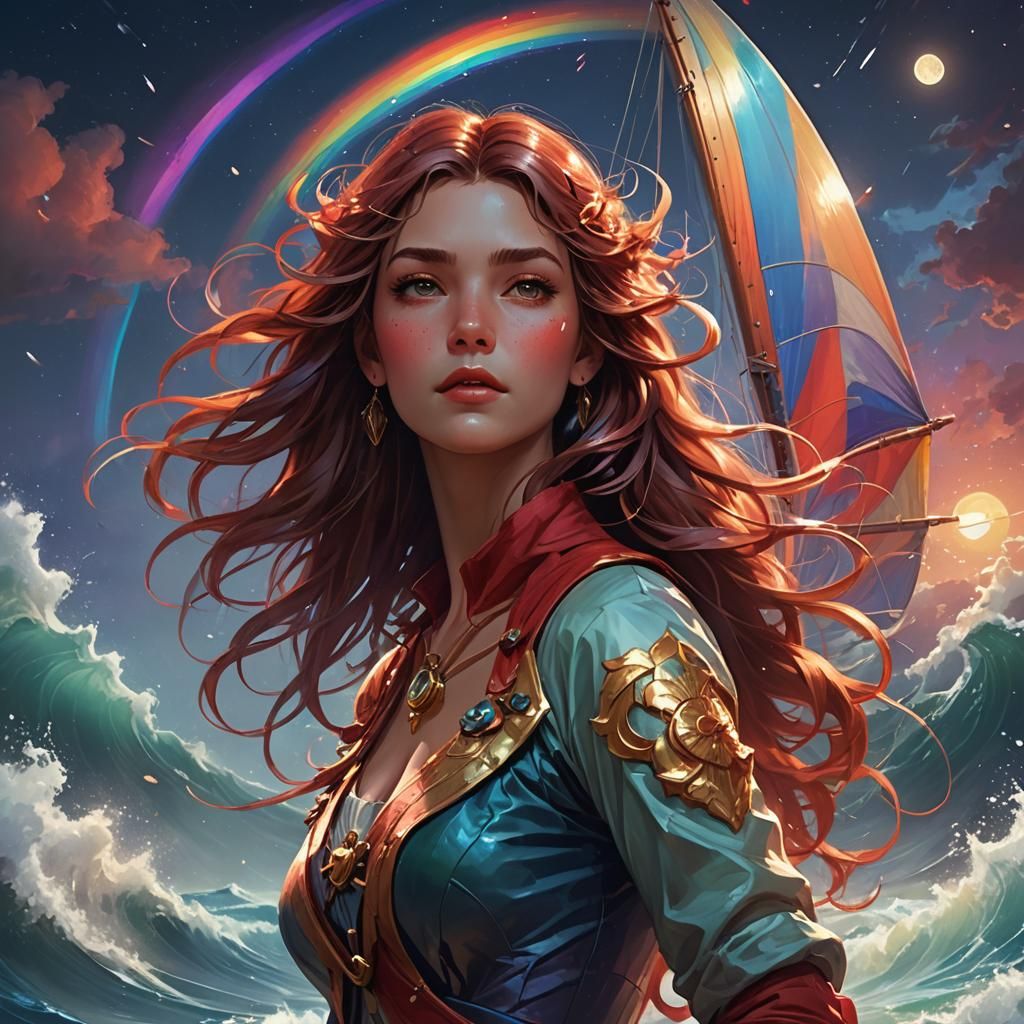 Rainbow Wave Portrait: Hyperdetailed Digital Concept Art
