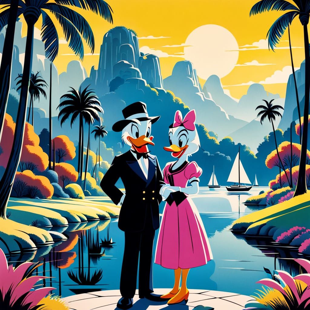 Classic Disney Duo Stands Together in Vibrant Lakeside Resor...