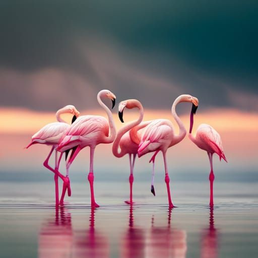 Pink Flamingos in Origami Papercraft Style