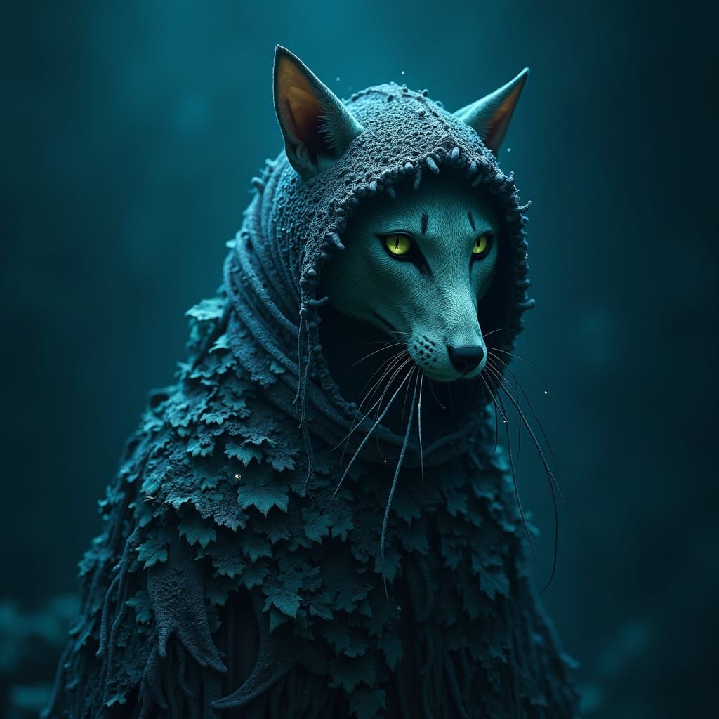 Mystical Feline-Wolf-Octopus Hybrid in Bioluminescent Style