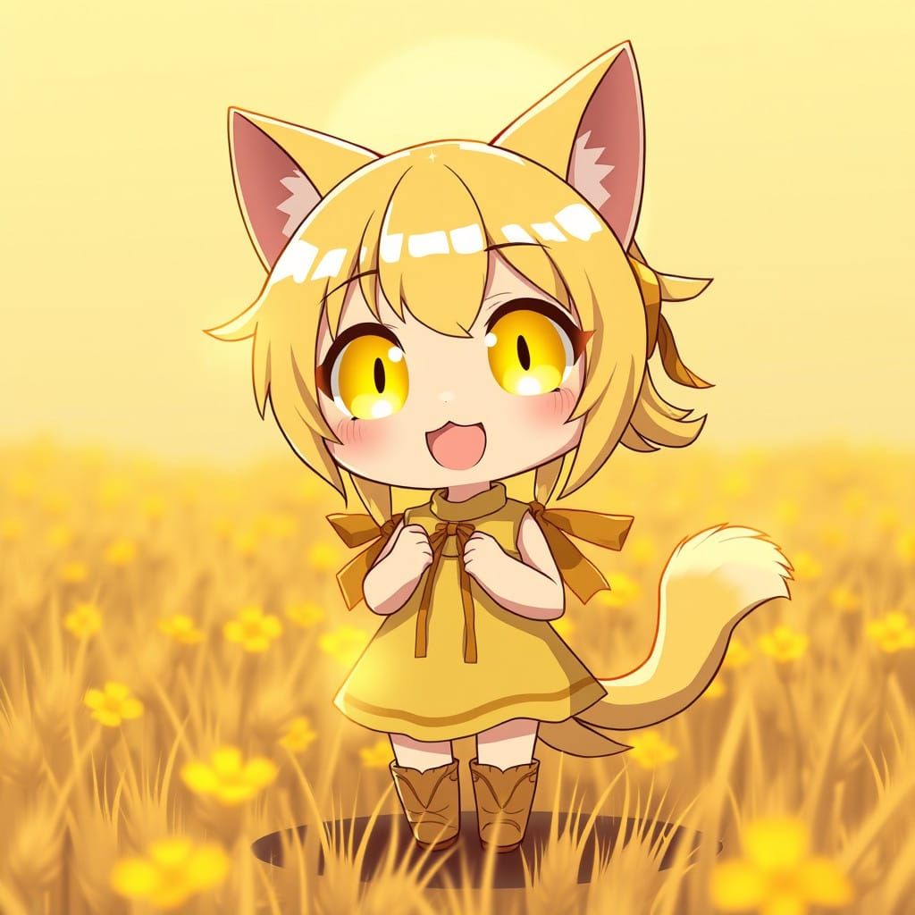 Vibrant Chibi Catgirl Basks in Sunny Morning Glow