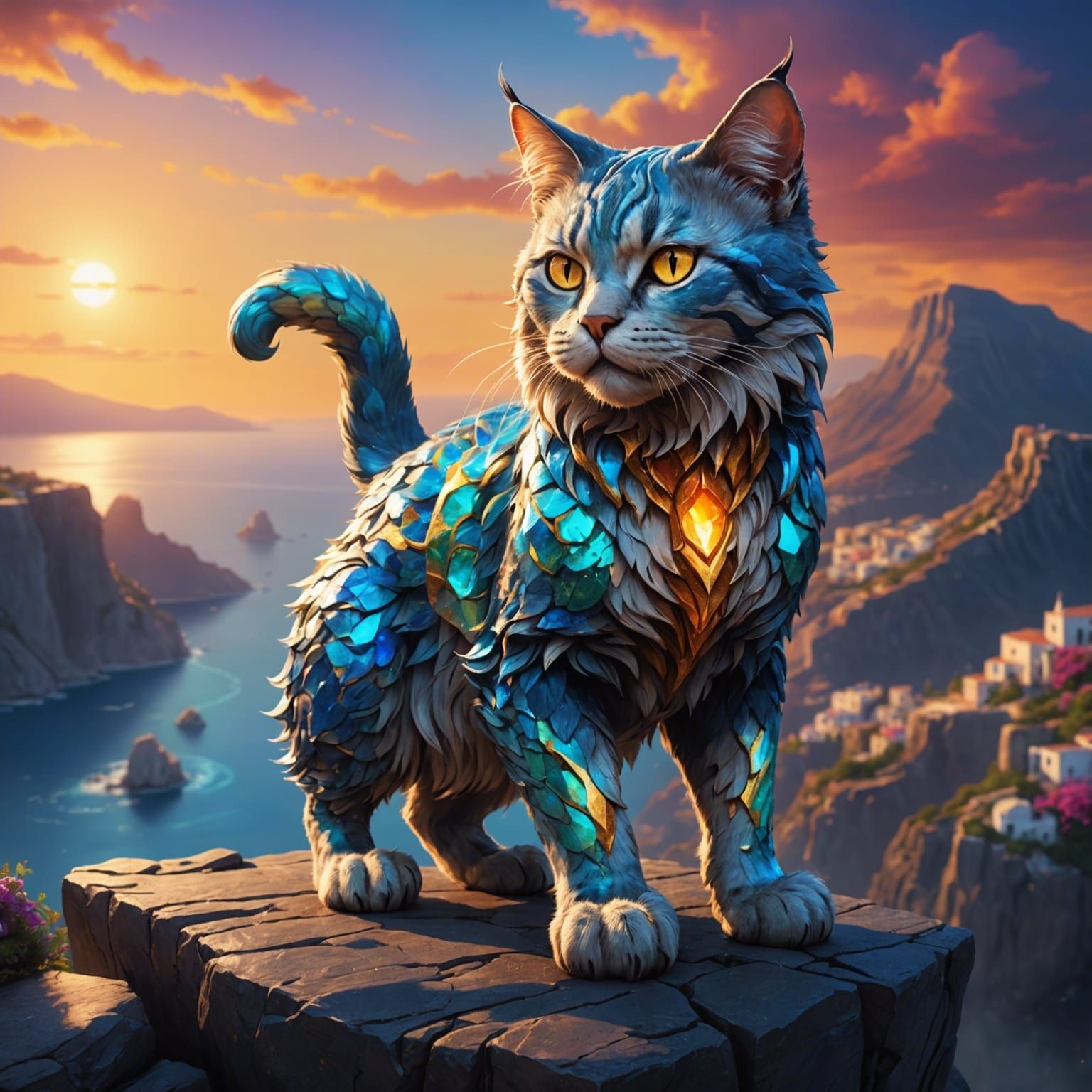 Cosmic Cat: Poseidon's Mythical Pet in Splash Art