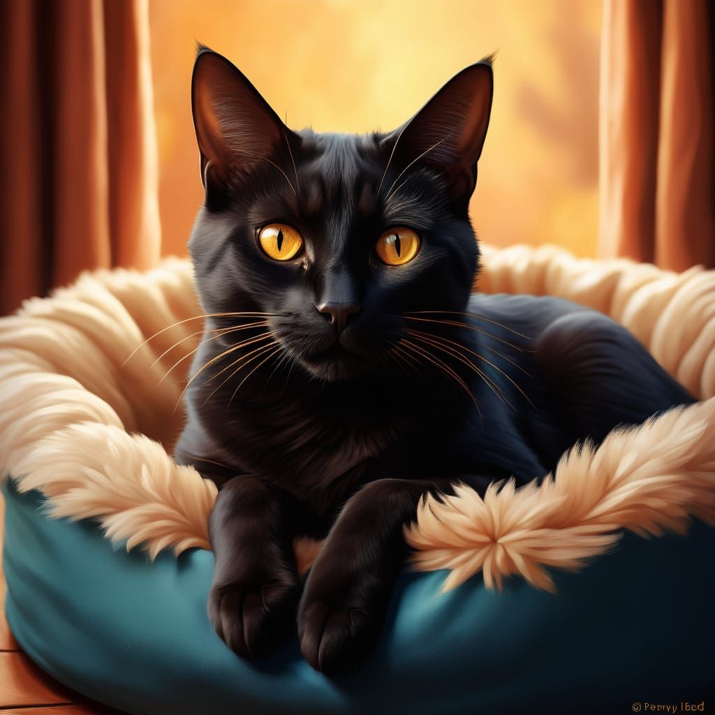Bombay Cat with Copper Eyes in Cozy Bed