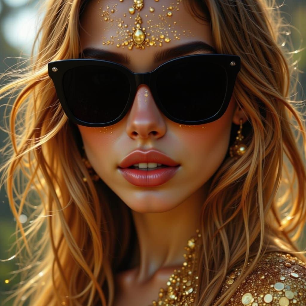 Golden Hour Portrait with Iridescent Sparkles