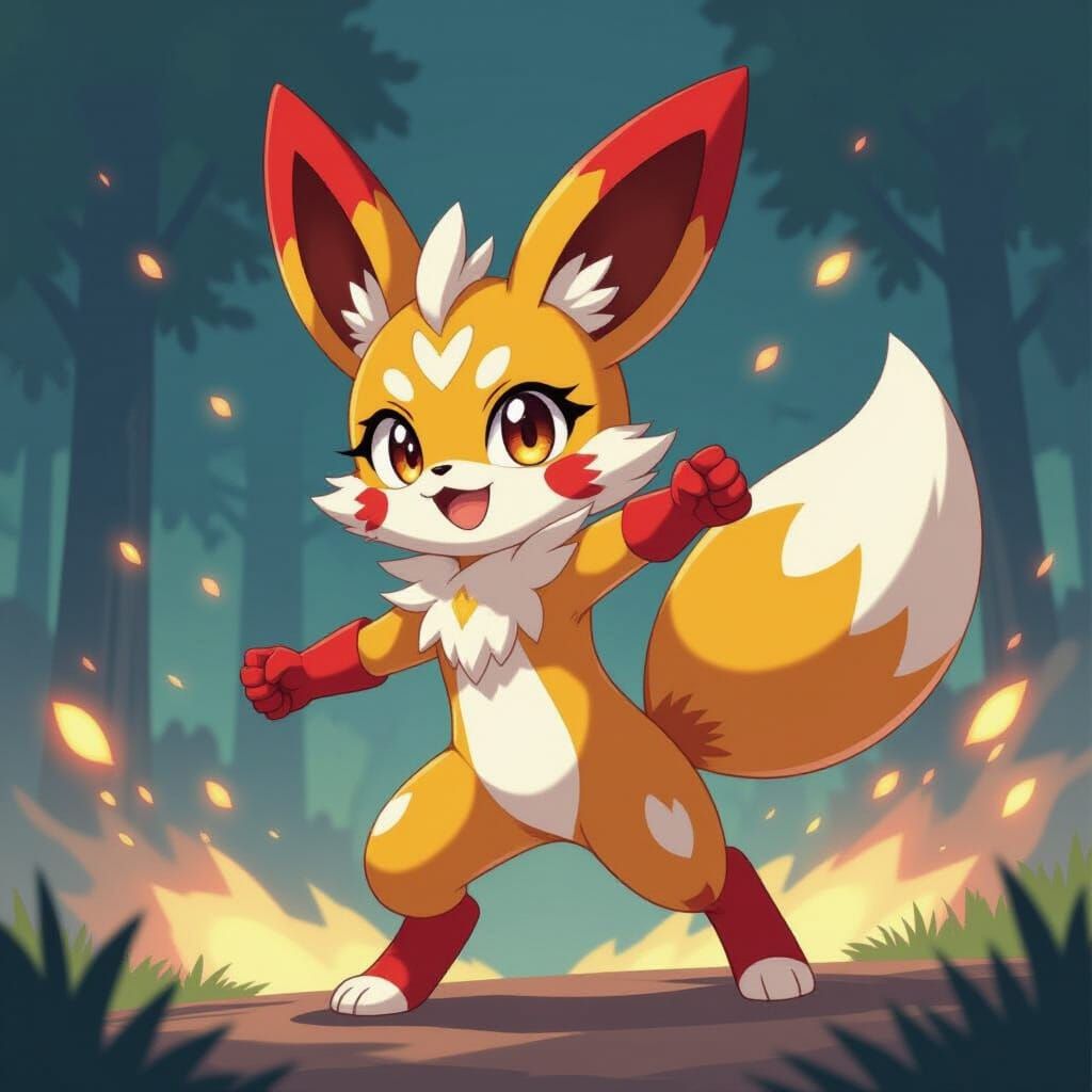 Heroic Fennekin in Dynamic Manga Anime Scene