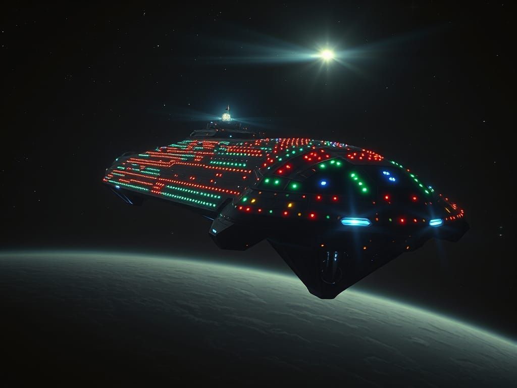 Majestic Spacecraft and Lighthouse in Cinematic Style