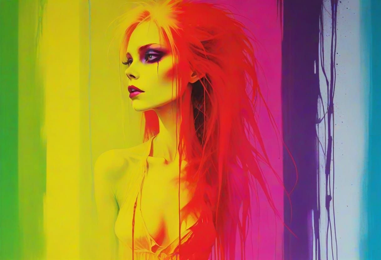Vibrant Neon Beast Woman Portrait in Gammell Style