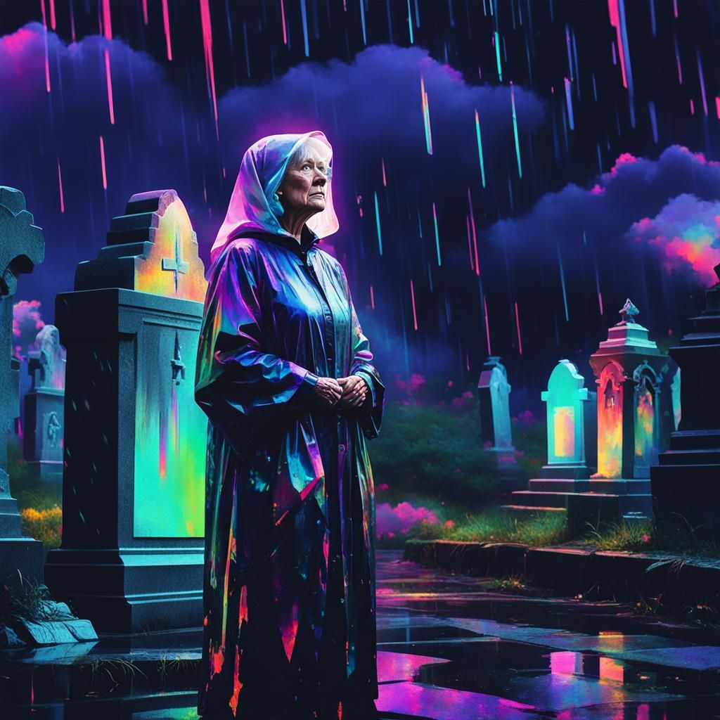 Glitch Art: Woman in Rain with Fantasy Elements