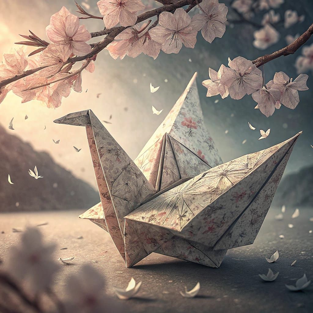 Ethereal Origami Structure Unfolds in Dreamy Atmosphere