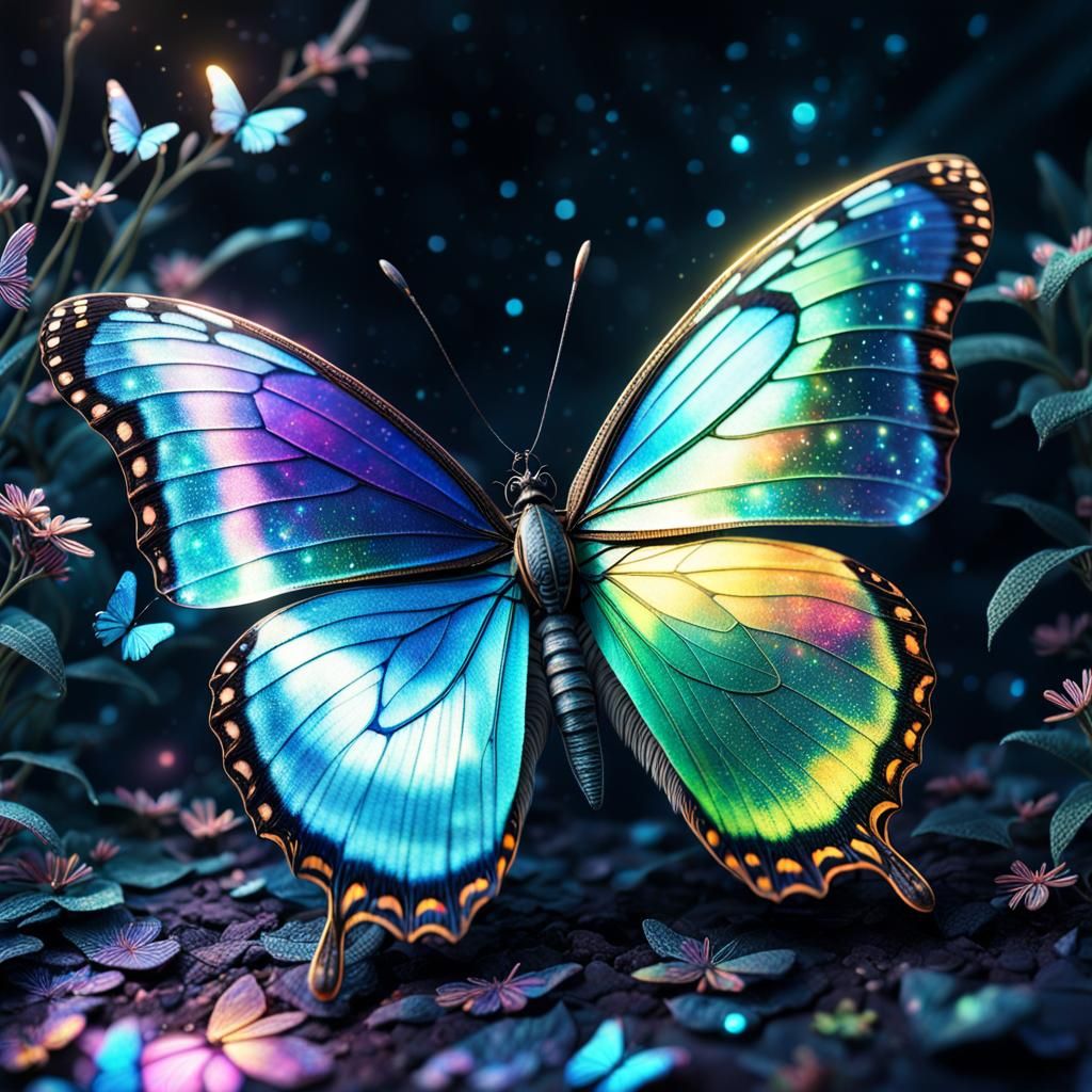 Iridescent Butterfly in Hyperrealistic Digital Art