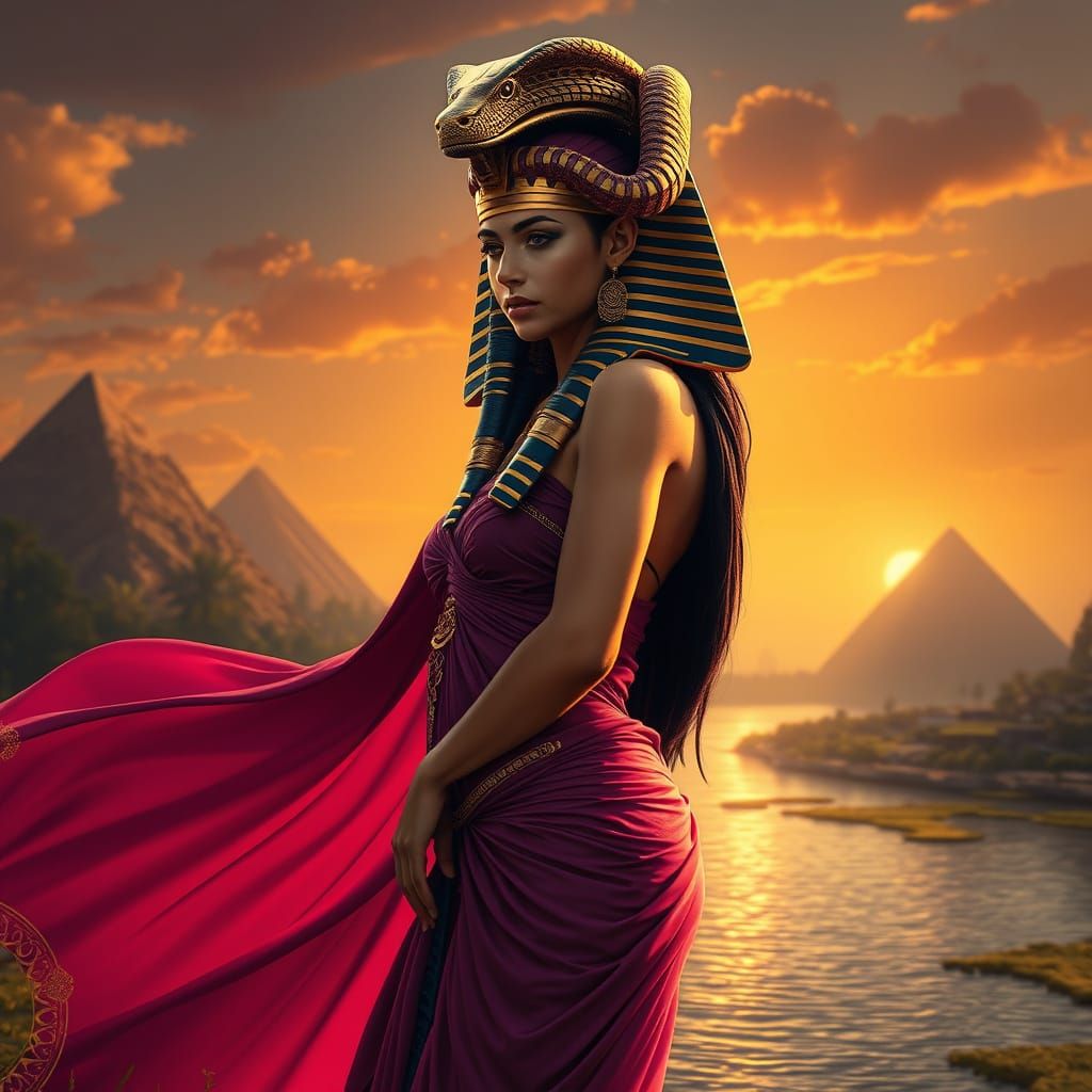 Ancient Egyptian Goddess in Majestic Nile River Setting