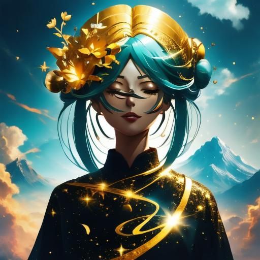 Golden Happy Girl in Detailed Anime Art