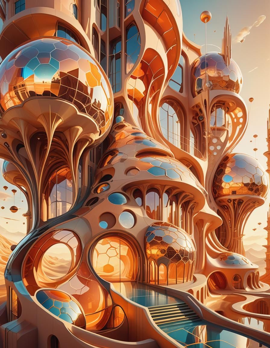 Dreamlike Futuristic Building with Holographic Forms