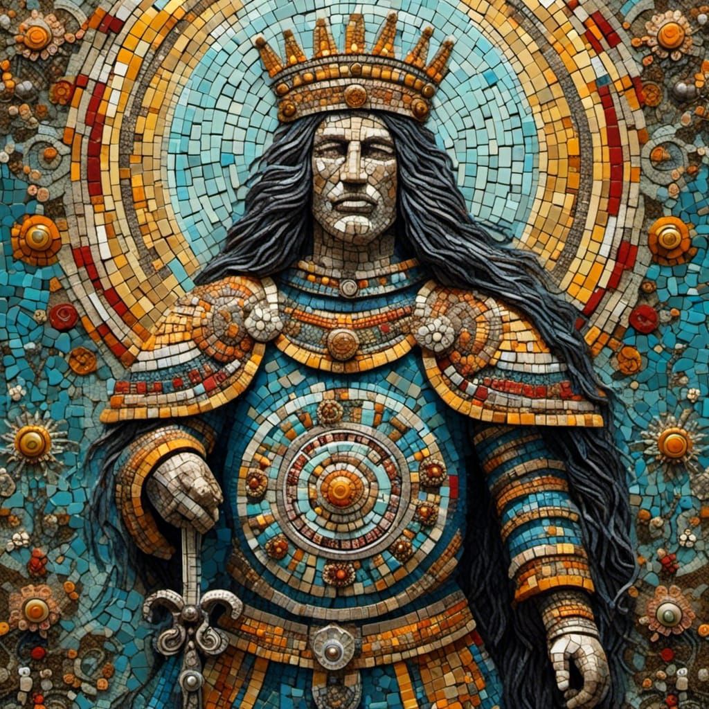 Mosaic King Sculpture in Abstract Art Style
