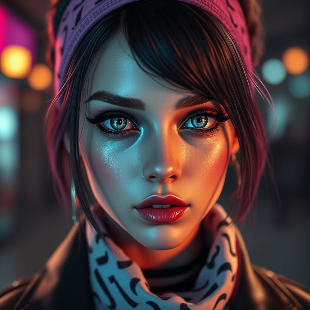 Surreal Mall Goth Woman with Glowing Bokeh in 8K Resolution