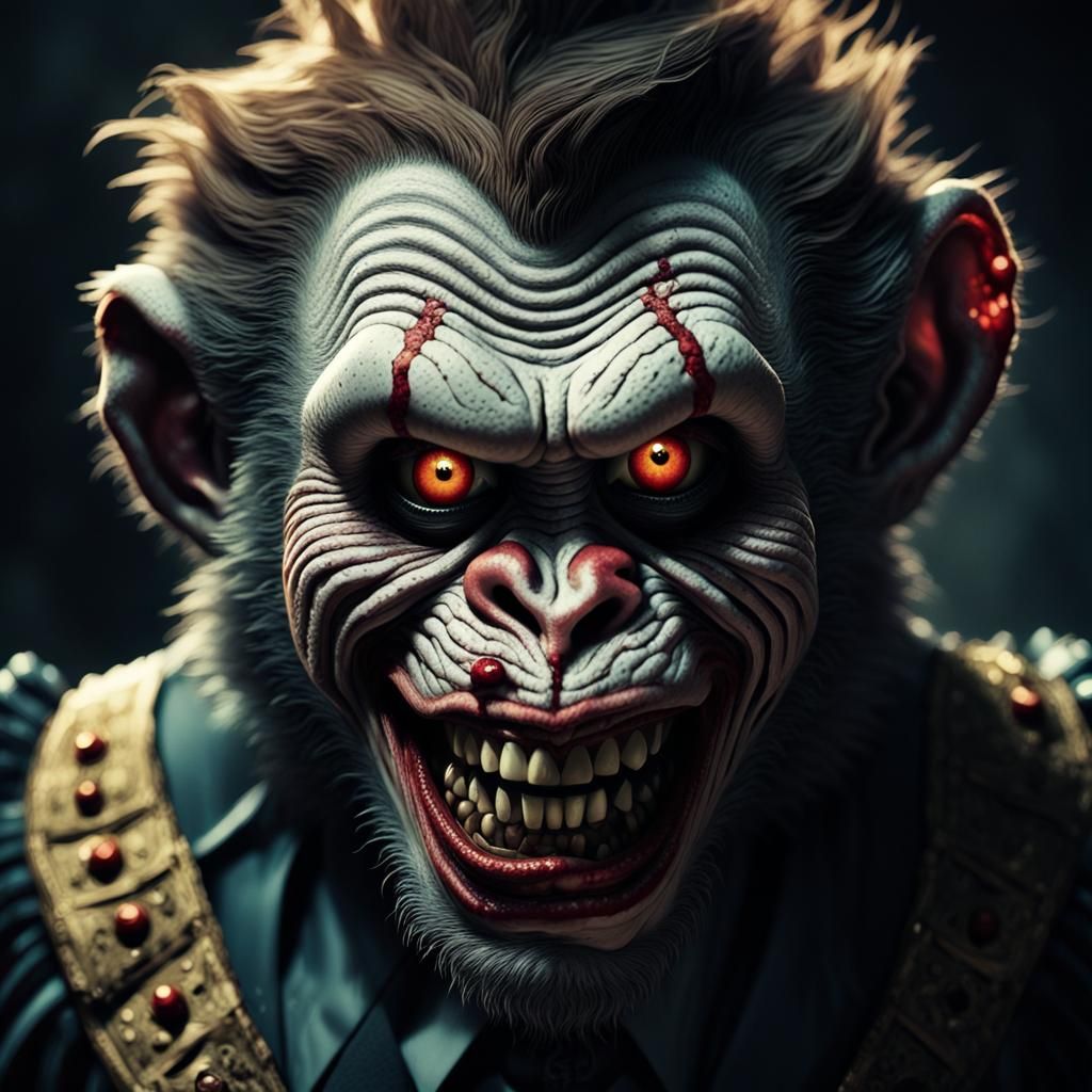 Zombie Monkey Clown Gangster in Dark Academia Style