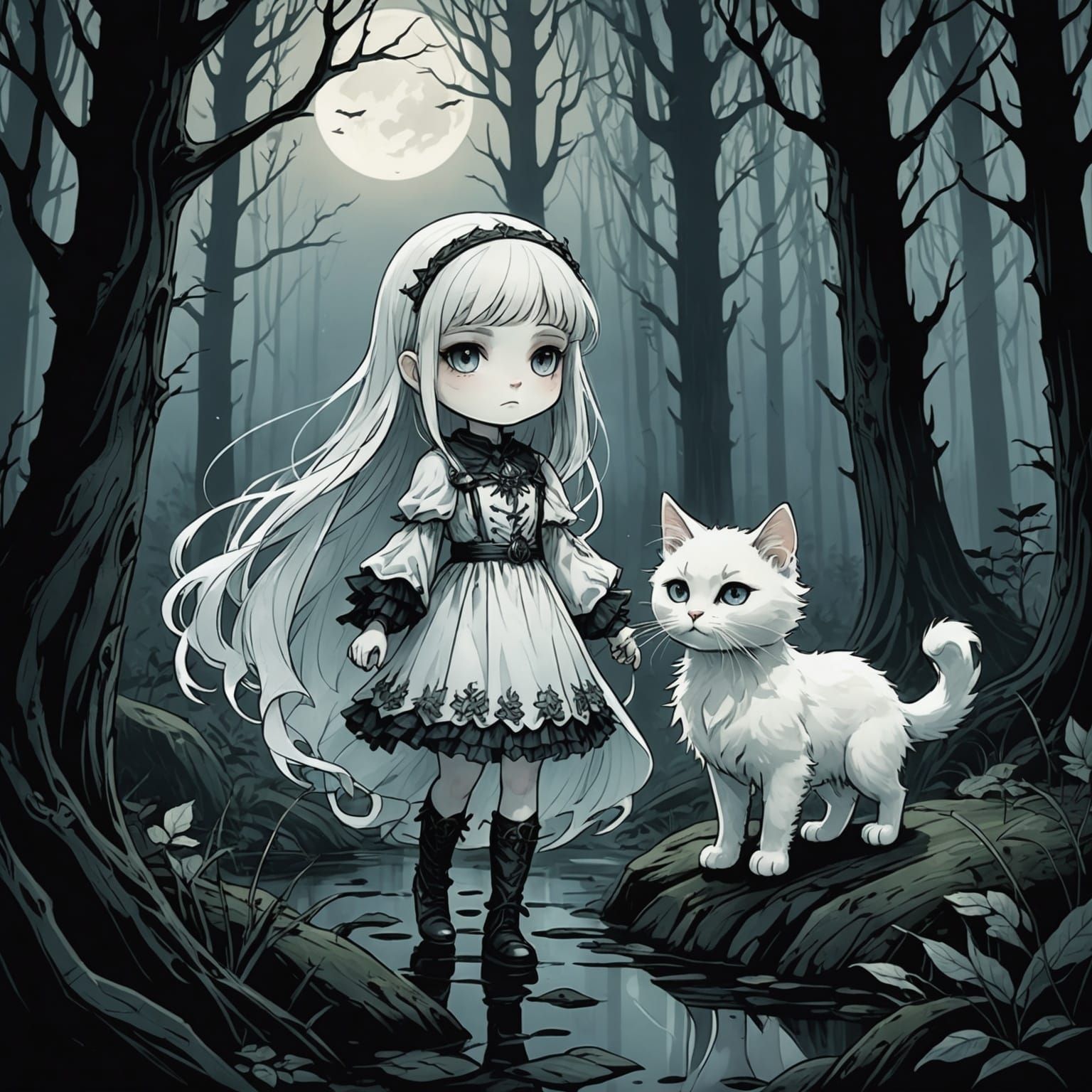 Chibi Ghosts in Ominous Forest, Anime Style
