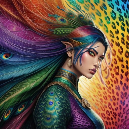 Asian Woman with Rainbow Dragon Scales in Comic Art