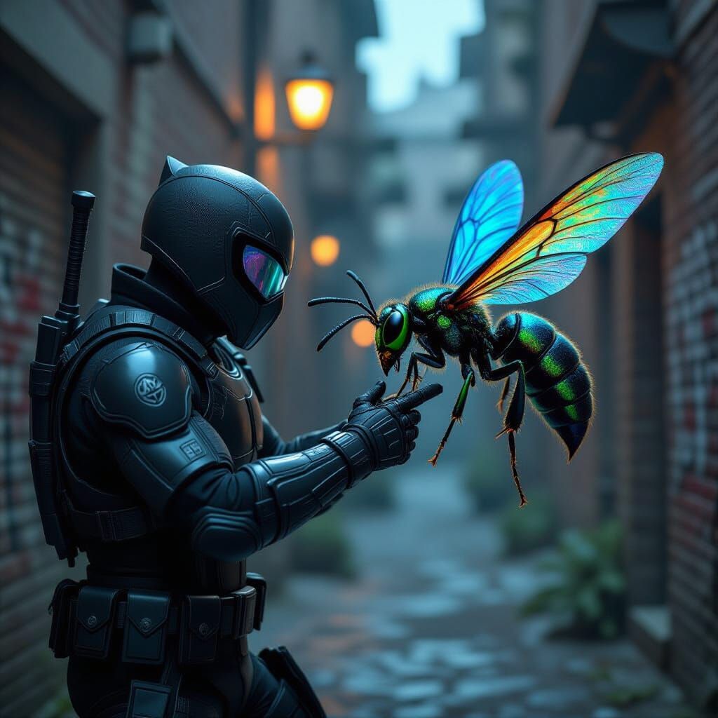 Ninja Spider vs Jewel Wasp in Rembrandt Style
