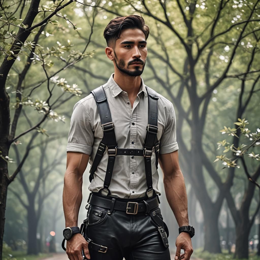 Handsome man in Leather Harness