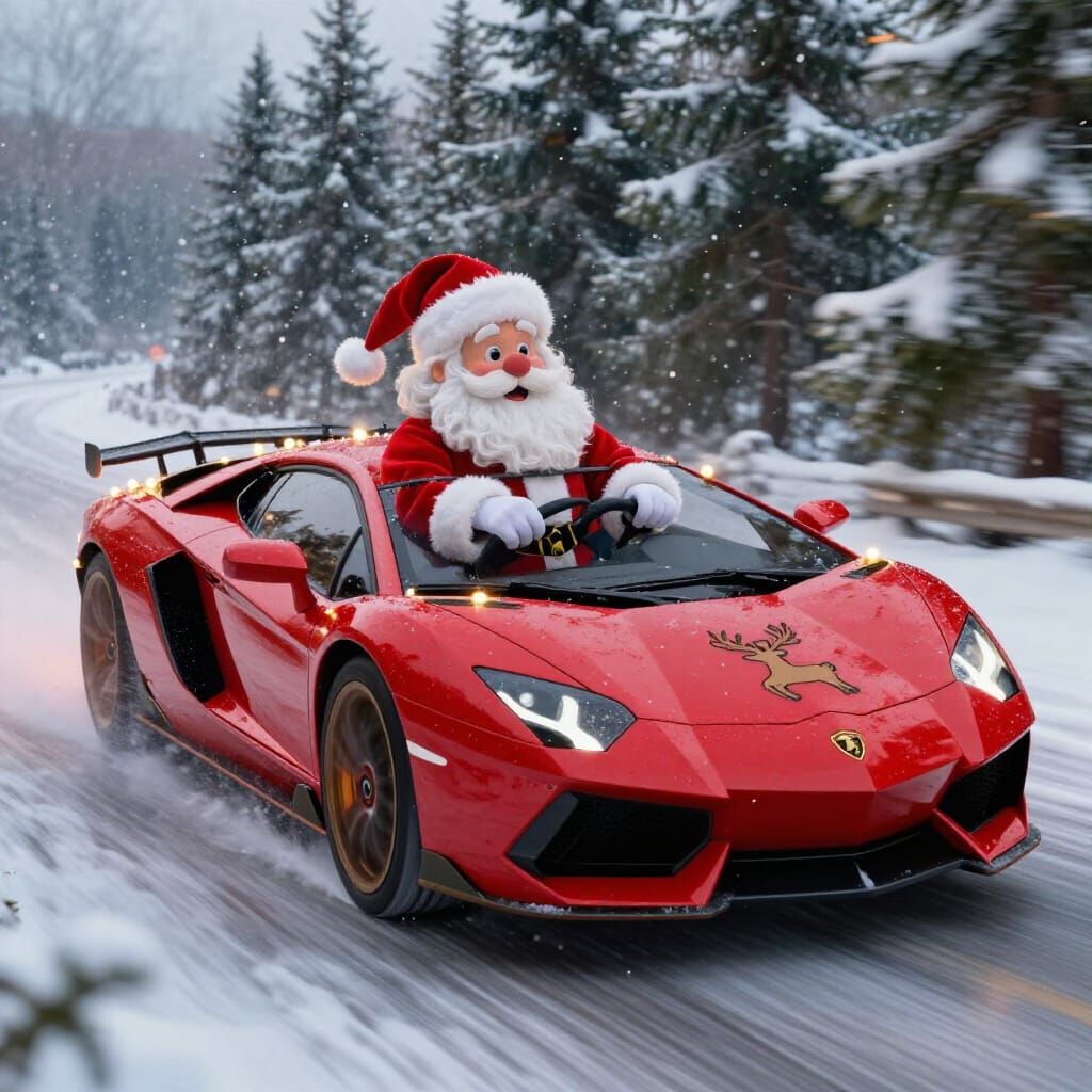 Santa Claus Drives a Festive Christmas Lamborghini
