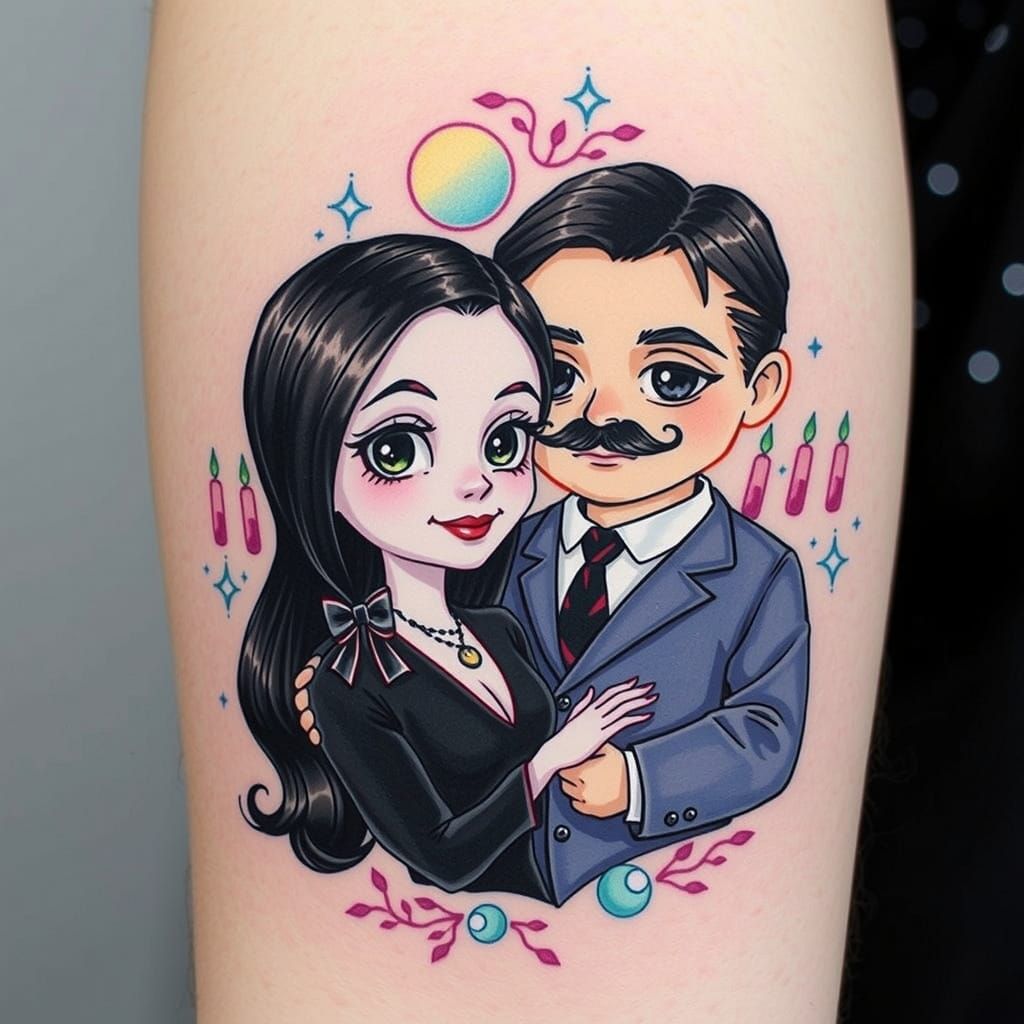 Gothic Chibi Addams Family Portraits in Pastel Colors