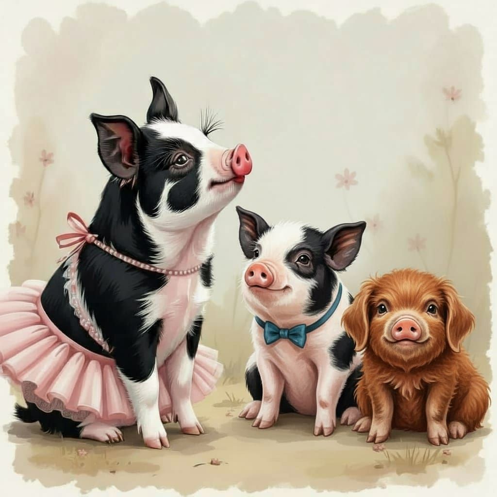 Piggy Tries to Kiss German Shepherd in Tutu
