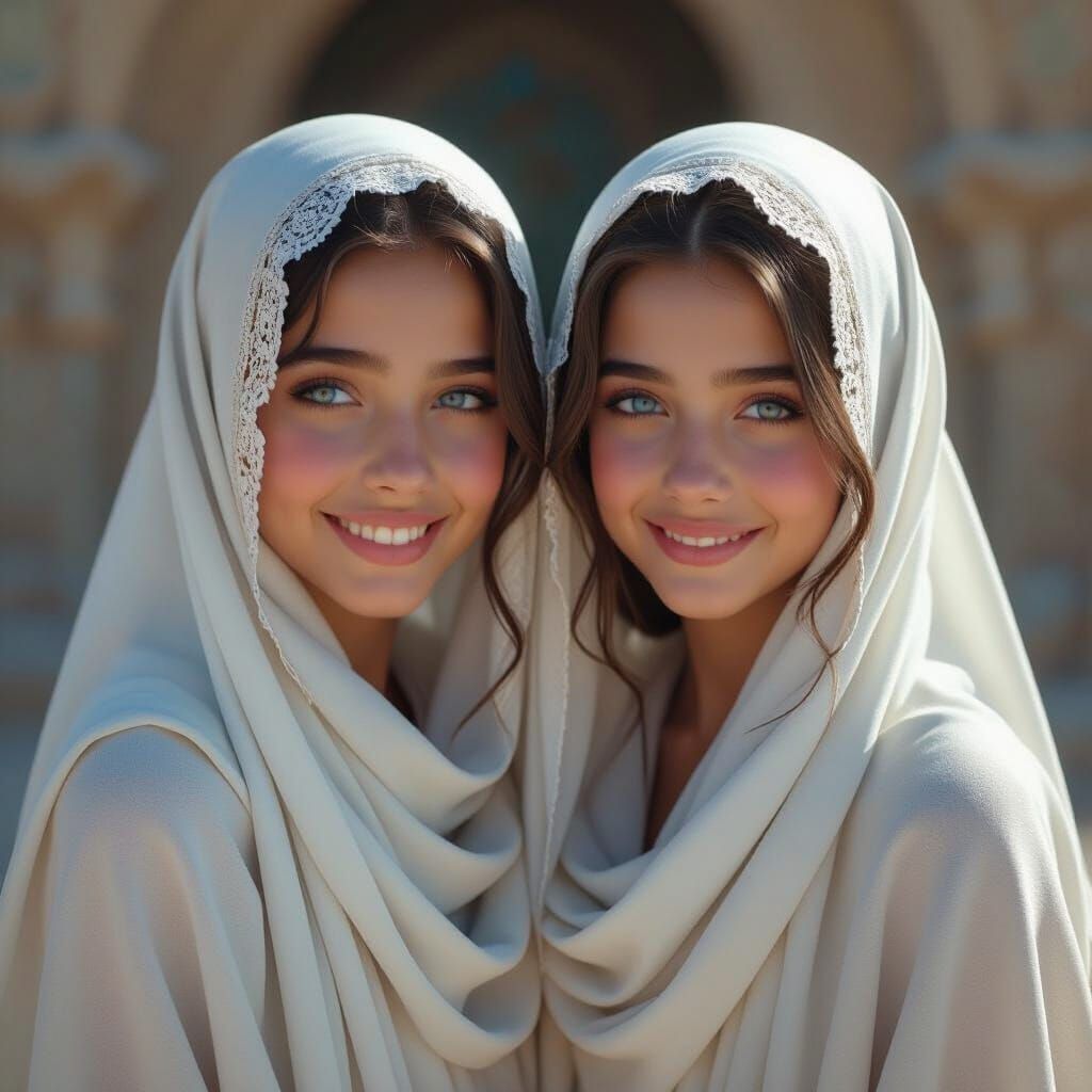 Israeli Girls in Ancient Setting, Matte Painting Style