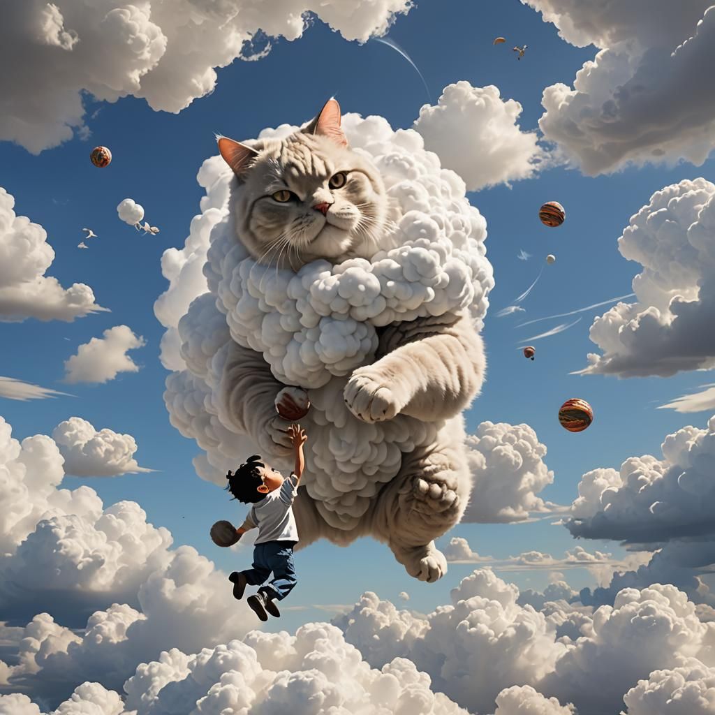 Cloud Cat Playing with Cloud Ball