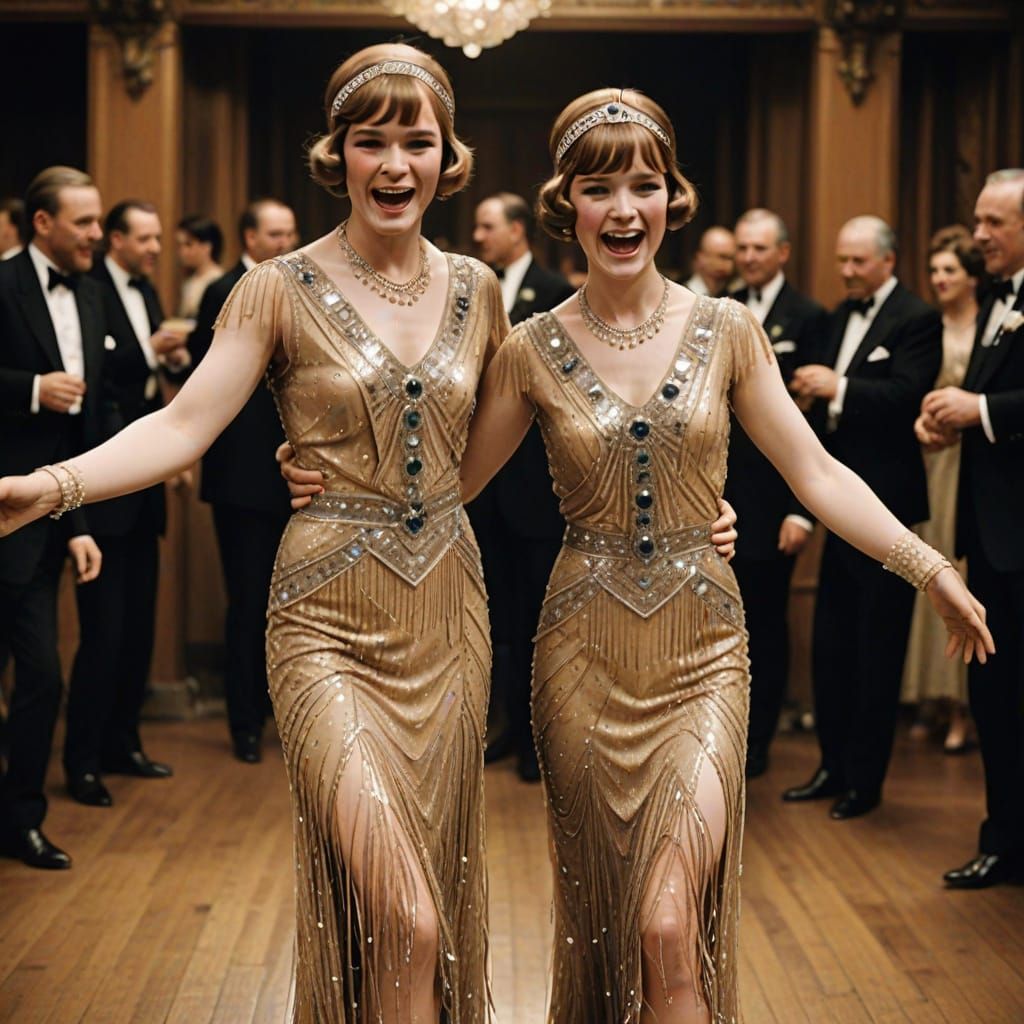 Charleston Dance in Roaring 1920s with Golden Dress