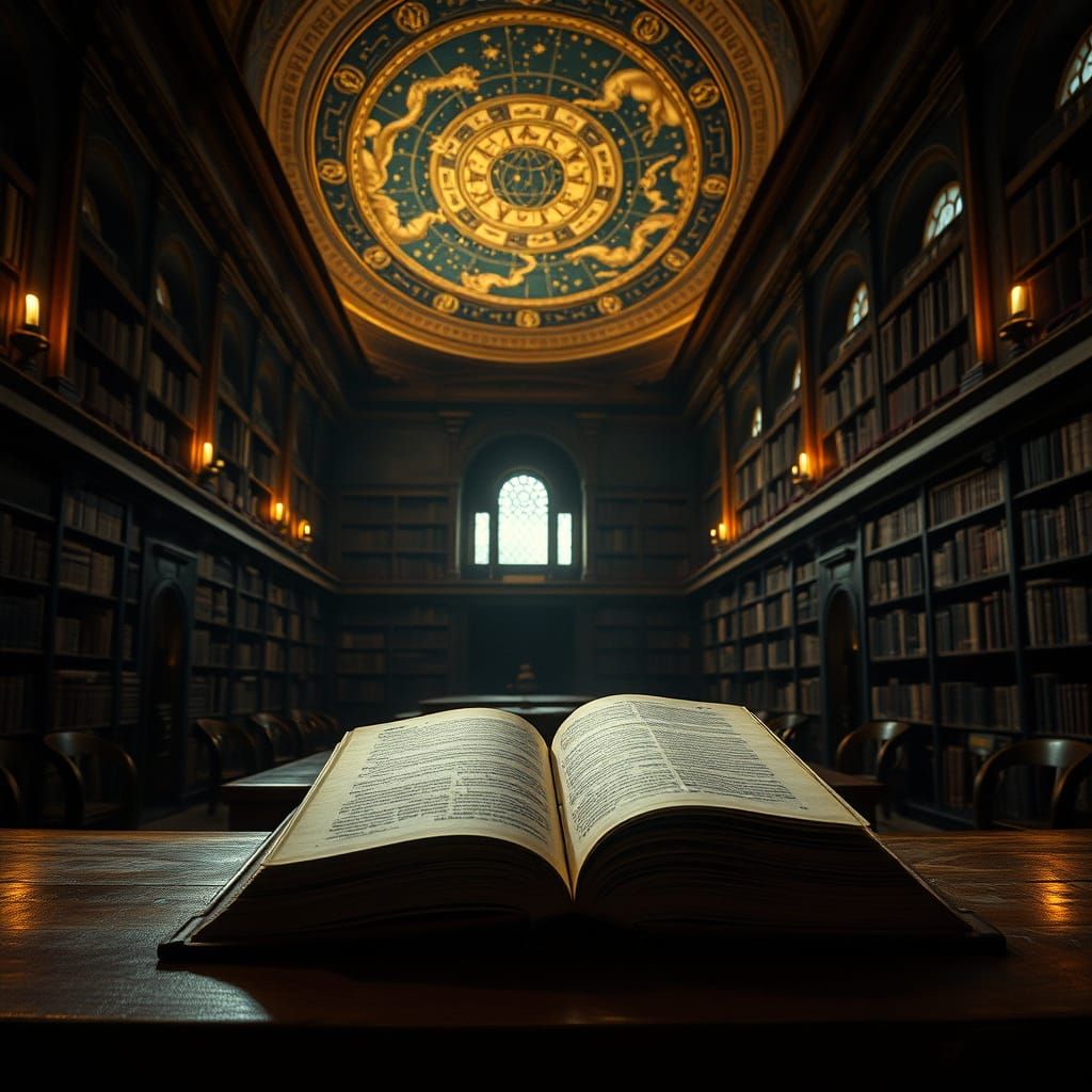 Majestic Old Library Under Starry Night Sky