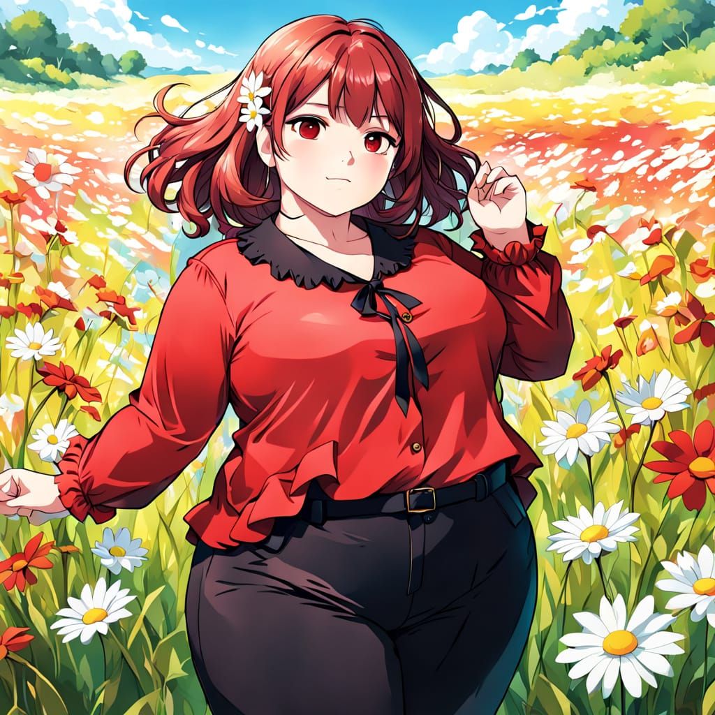 Confident Curvy Woman in Vibrant Daisies