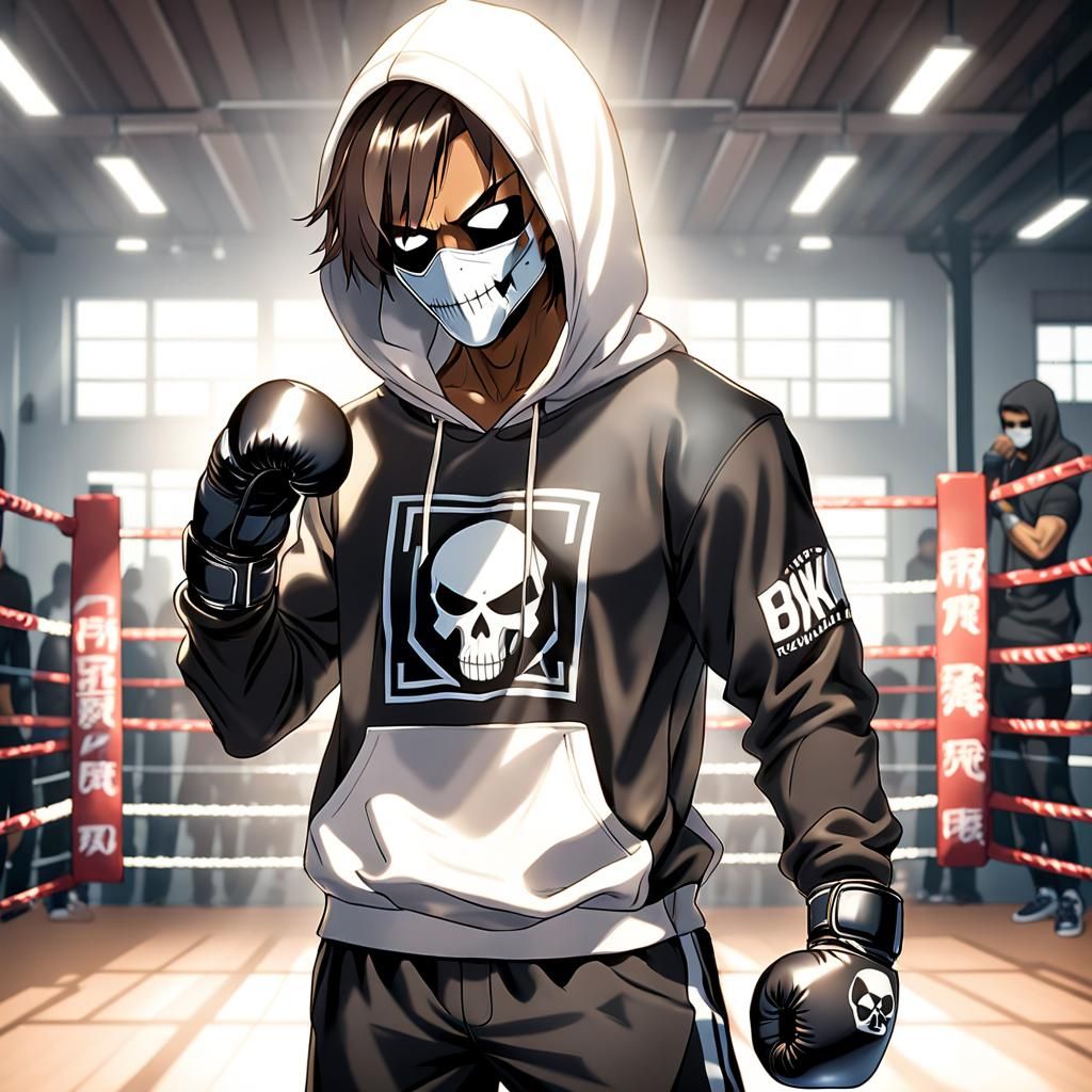 Anime Boxer with Skull Mask in Boxing Ring