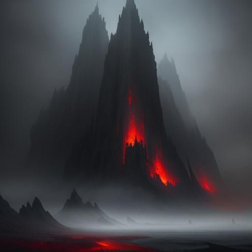 Eerie Mountain Range Overlooking Mystical Forest