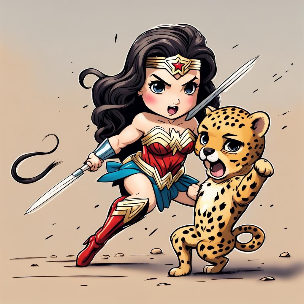 Chibi Wonder Woman vs. Cheetah: An Epic Battle