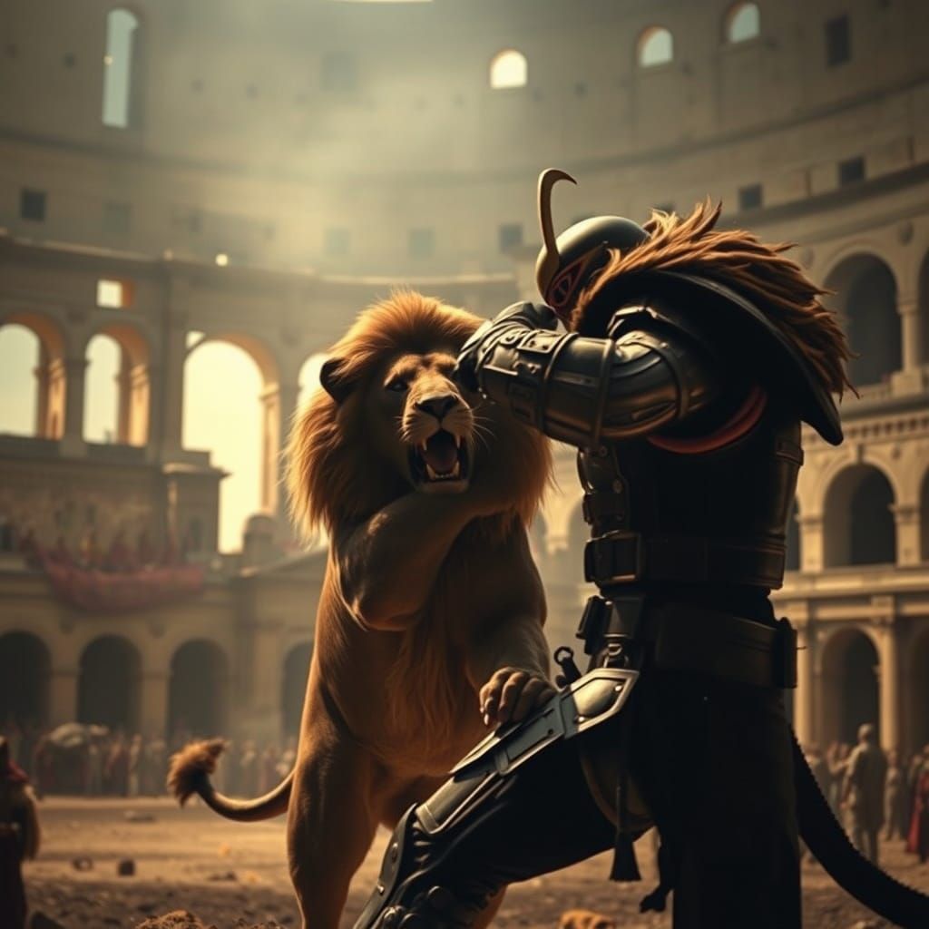 Judge Dredd Battles Lion in Ancient Colosseum Arena