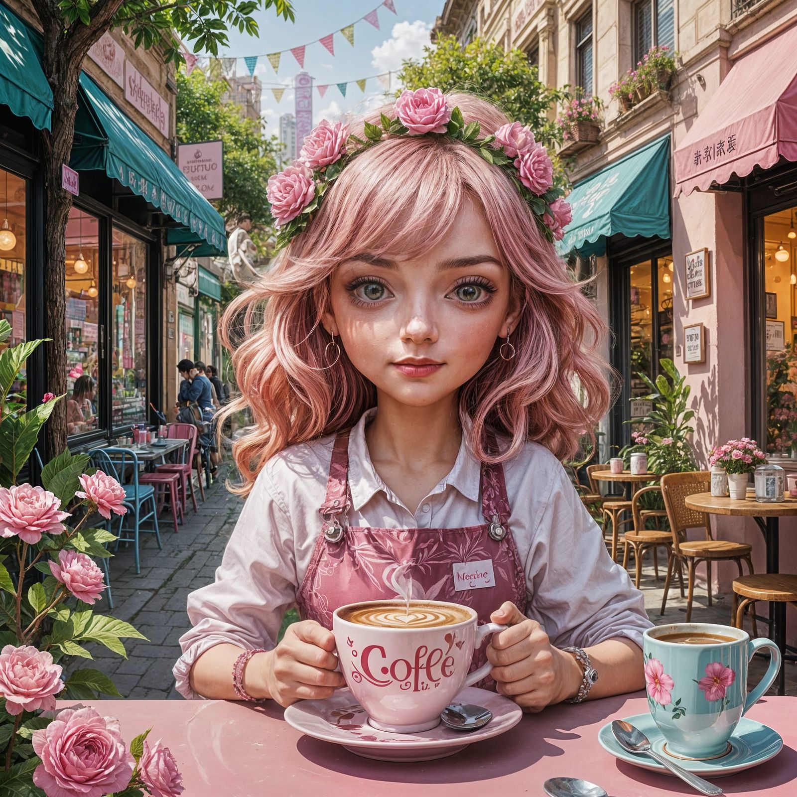 Vibrant Pink Floral Oasis in a Bustling Park