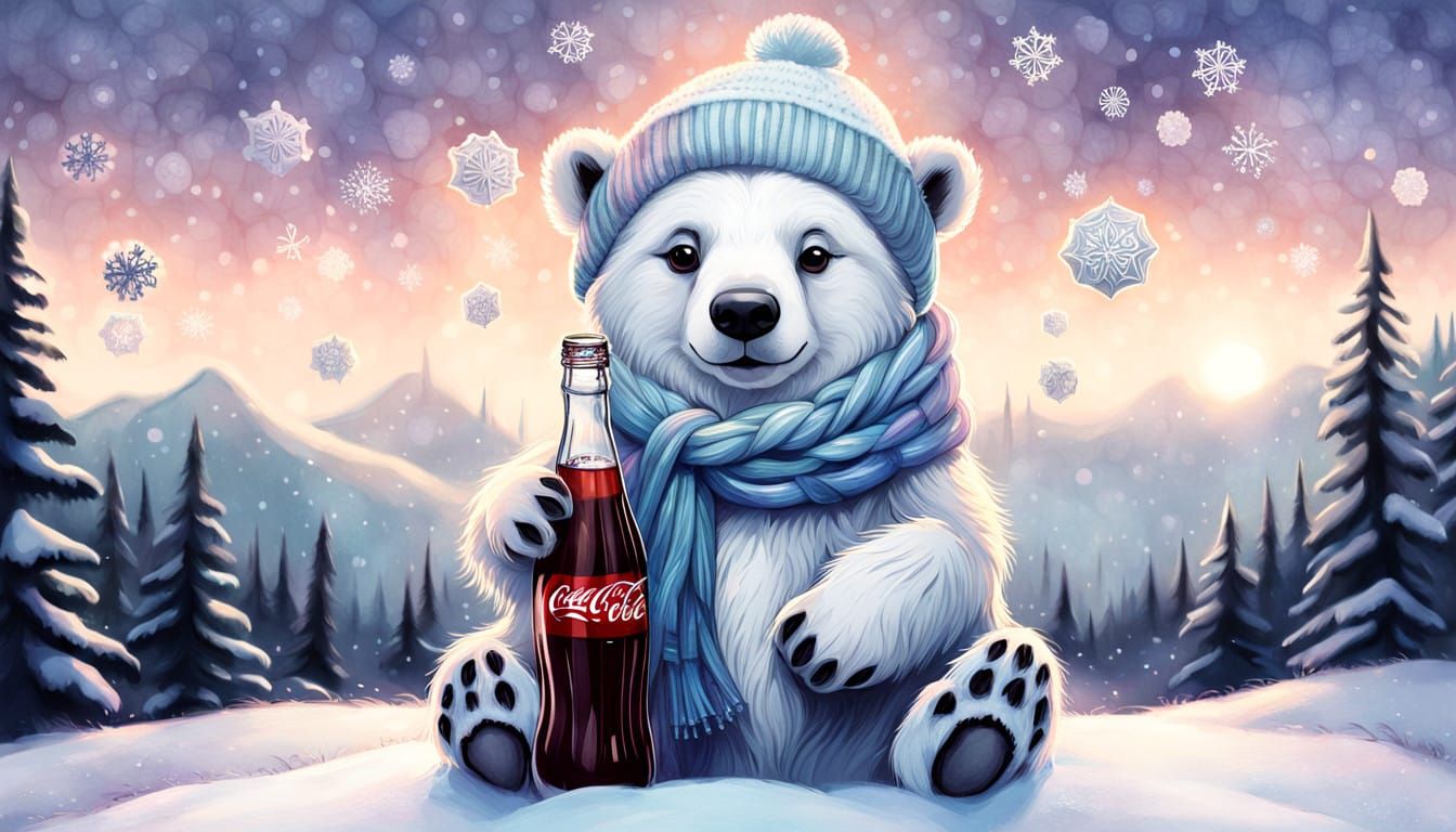 Chibi Polar Bear in Whimsical Winter Wonderland
