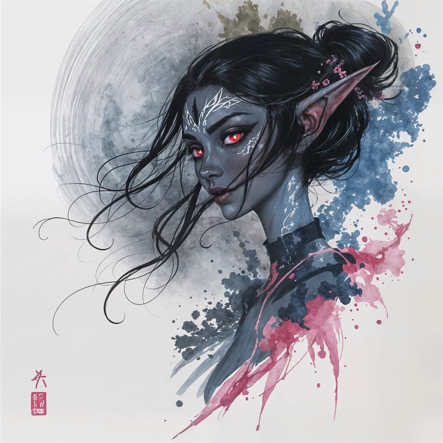 Inkblot Elf with Colorful Shadows