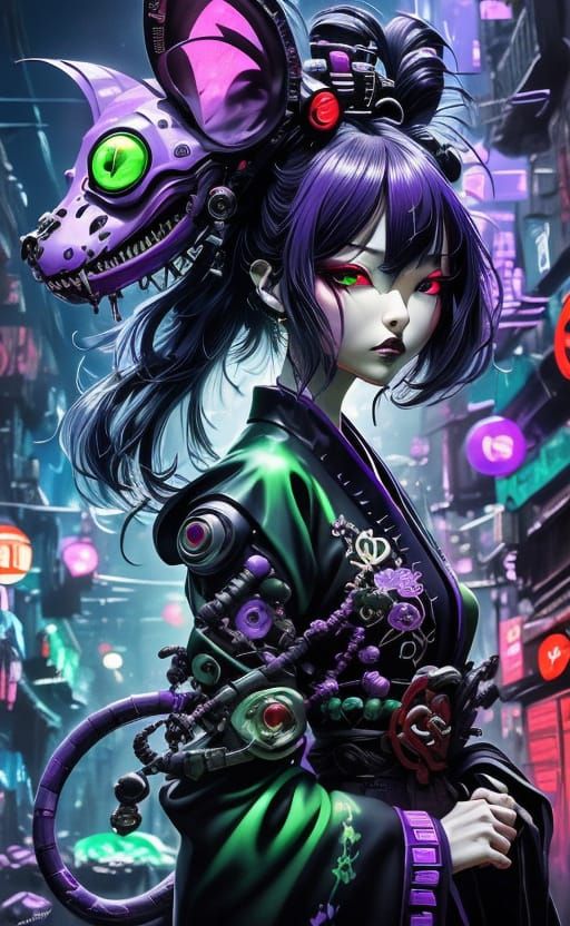 Punk Geisha Mice in Cyberpunk Alley
