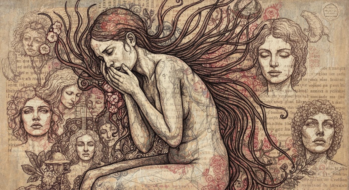 Abstract Woman in Pain: Mixed Media Art