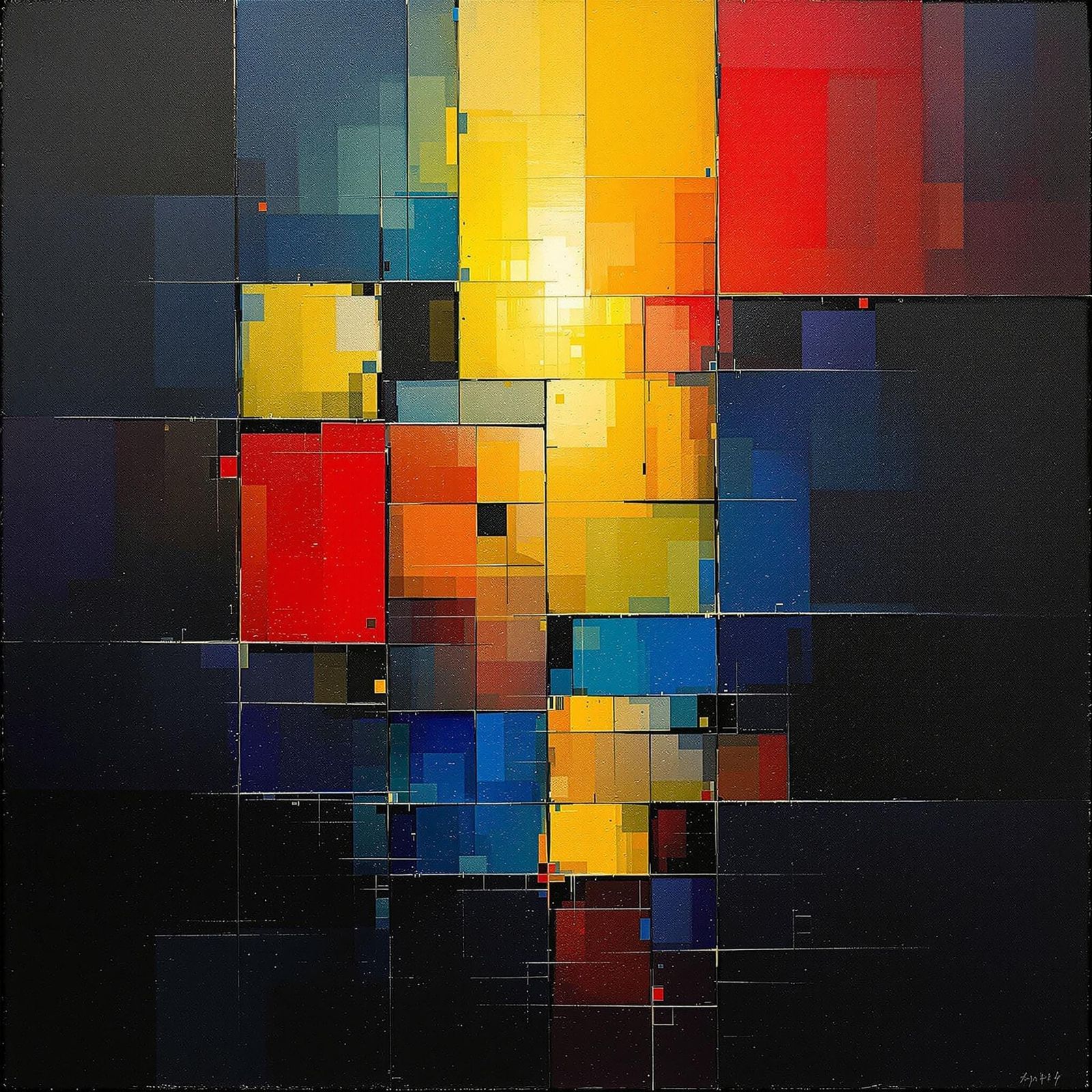 Abstract Surrealist Masterpiece: Geometric Light in a Grid L...