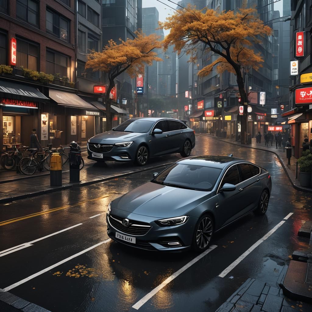 Vauxhall Insignia in Tokyo: Detailed Matte Painting