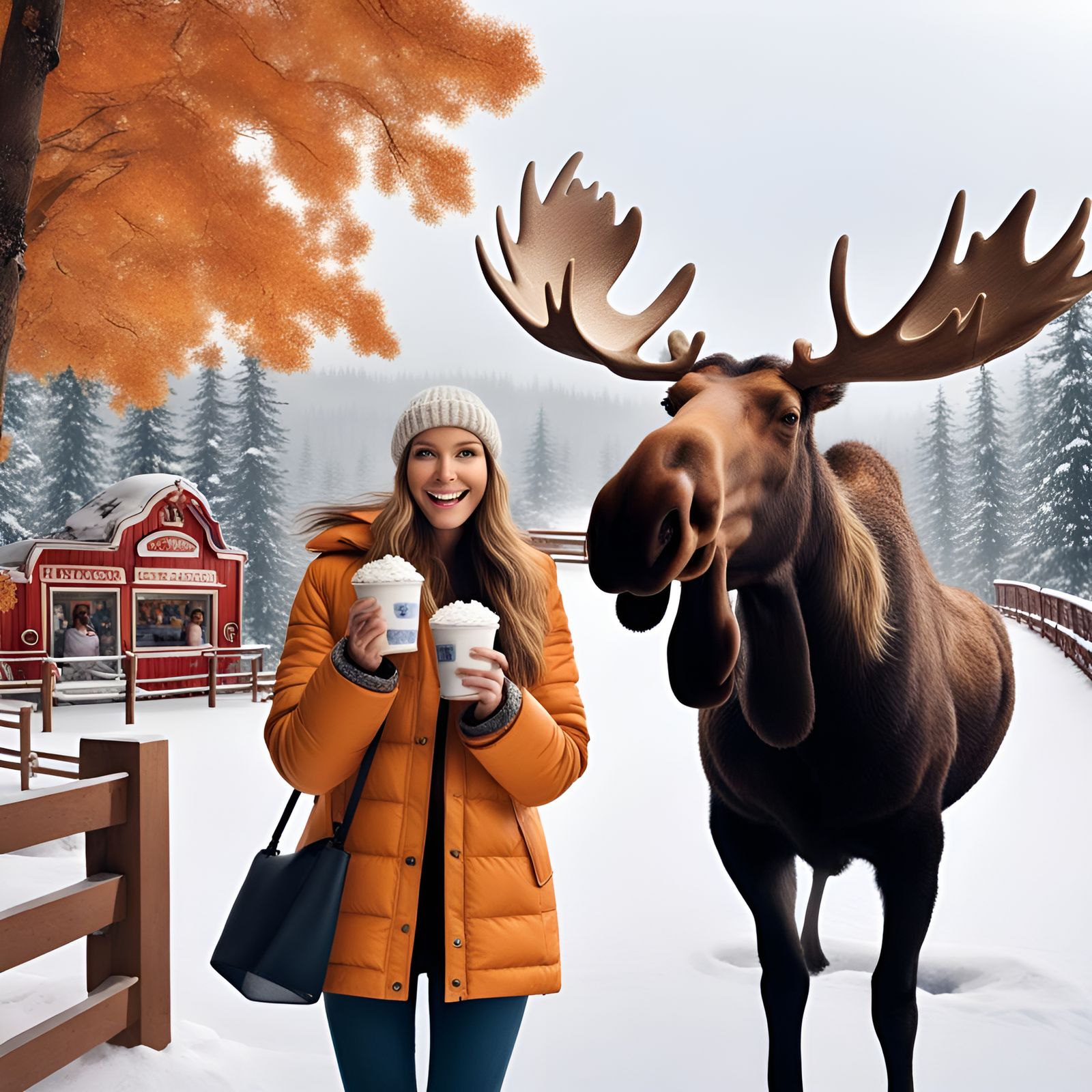 Moose Theme Park Adventure in Autumn Snow
