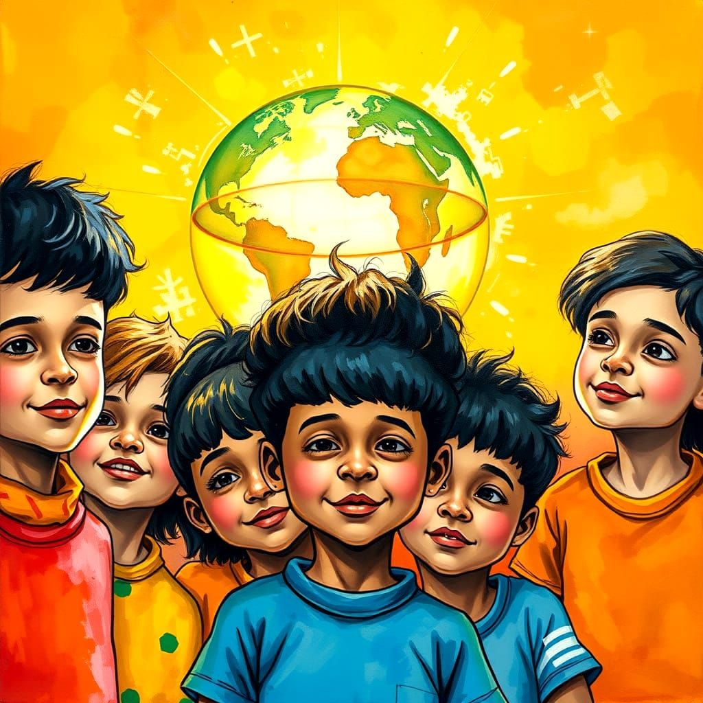 Vibrant Gouache Masterpiece Depicting Unity and Hope