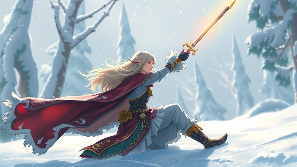 Ethereal Snow Paladin in Anime Style
