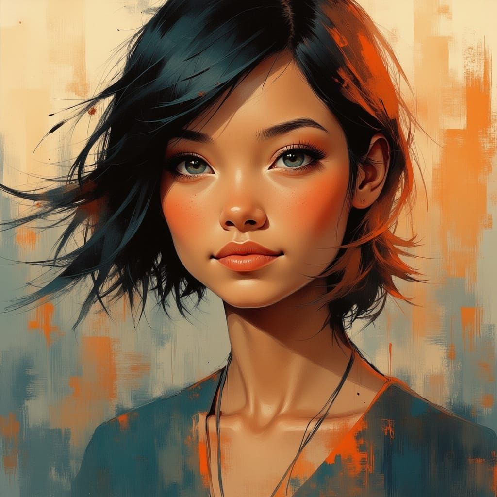 Indian Actress Portrait in Soft Oil Painting Style