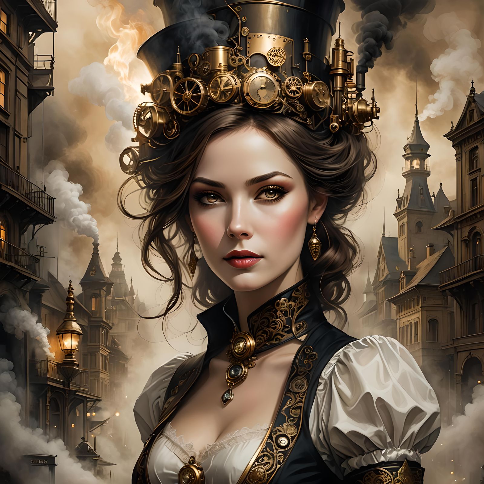 Beautiful Woman in Steampunk Style Illustration